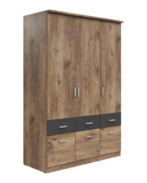 Armario de tres puertas Brando-3 136 cm con cajones roble flagstaff oscuro