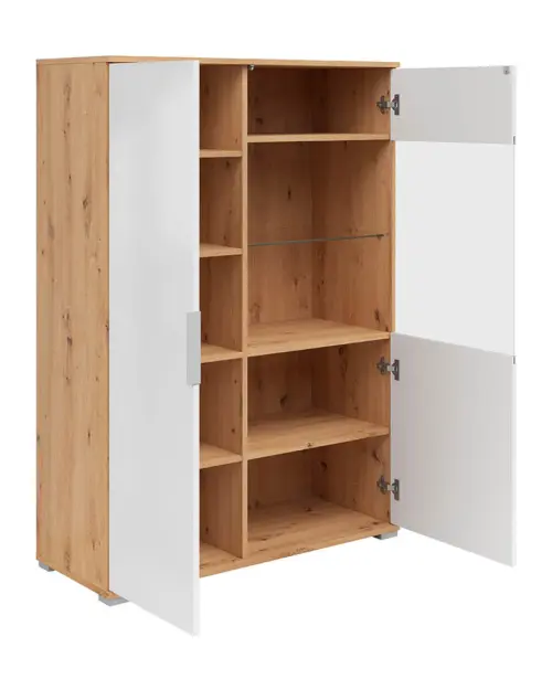 Vitrina Zele 90 cm de 2 puertas roble artisan/blanco brillo