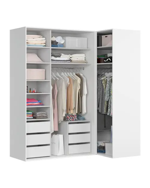 Модульный шкаф Flex 220x116 см угловой с зеркалом белый глянец