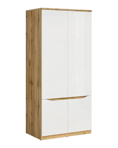 Armario de cuatro puertas Nuis 90 cm roble wotan/blanco brillo