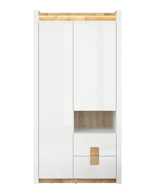 Armario de dos puertas Alameda 102 cm con cajones blanco brillo/roble westminster