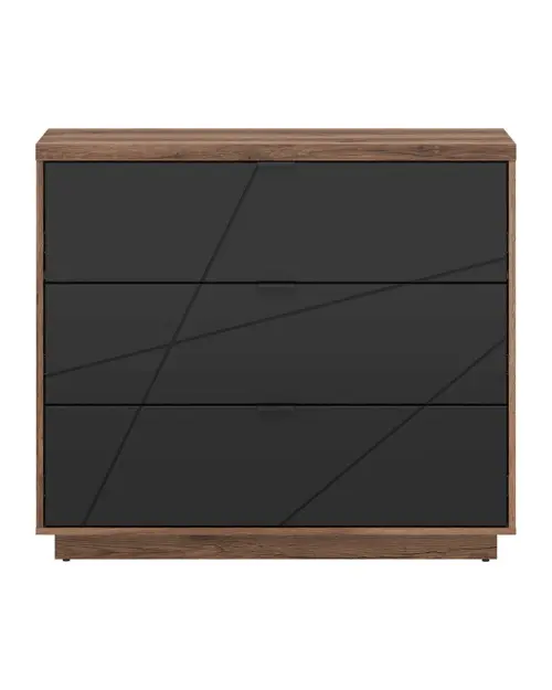 Cómoda Forn 106 cm con 3 cajones roble delano oscuro/negro mate