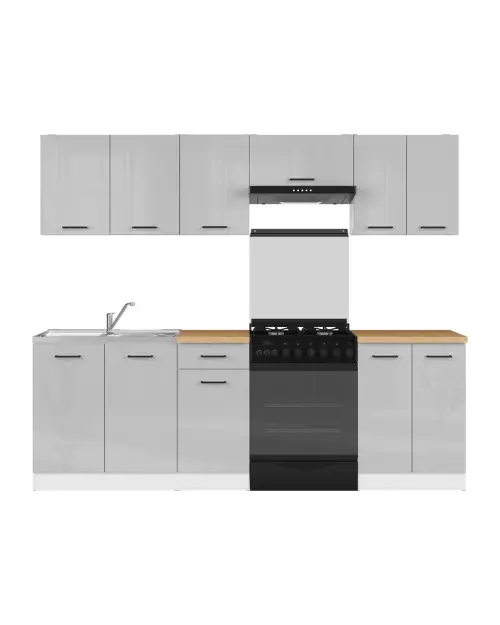 Conjunto de cocina Junona Line 240 cm gris claro brillo con encimera
