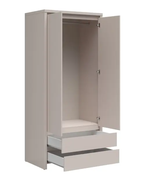 Armario de dos puertas Kaspian 90 cm con 2 cajones cachemira
