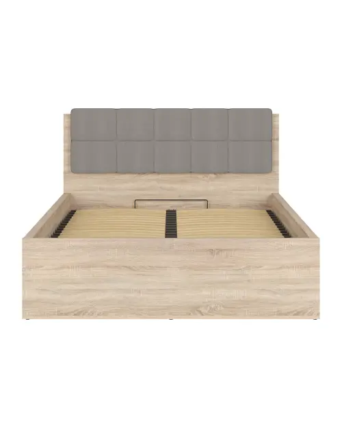 Cama Tetrix 140x200 con somier y contenedor roble sonoma