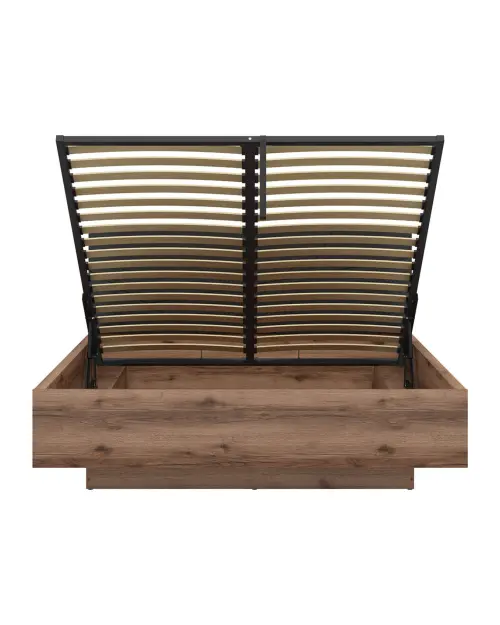 Cama Forn 160x200 con somier y contenedor roble delano oscuro/negro