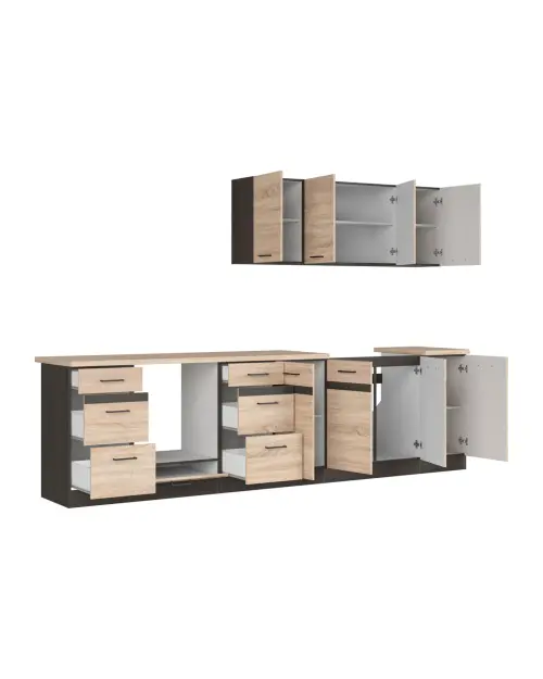 Conjunto de cocina Junona Line 300 cm roble sonoma con encimera