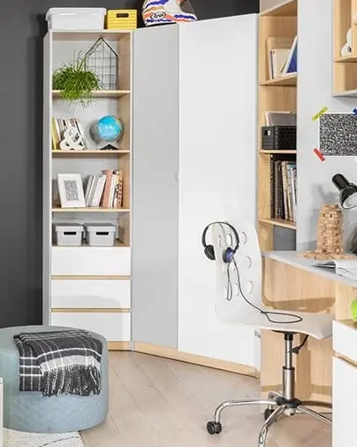 Armario de esquina Nandu 93x93 cm gris claro/roble polaco/blanco brillo