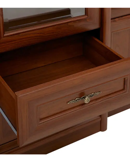 Vitrina Kent 168 cm con 5 puertas y 2 cajones castaño