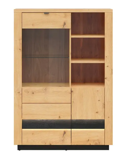 Vitrina Ostia 101 cm con 2 puertas y 2 cajones roble artisan