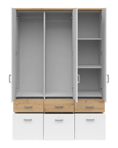 Шкаф трехдверный Brando-3 136 см с зеркалом и ящиками дуб артизан/белый