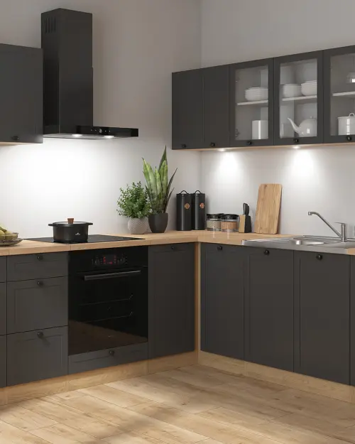 Conjunto de cocina de esquina Junona Line 220x240 grafito sin encimera