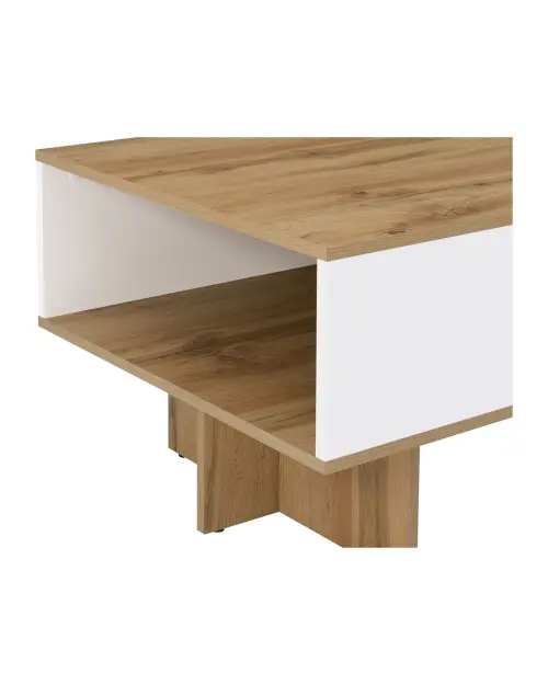 Mesa de centro Zele 120x60 con estante roble wotan/blanco brillo