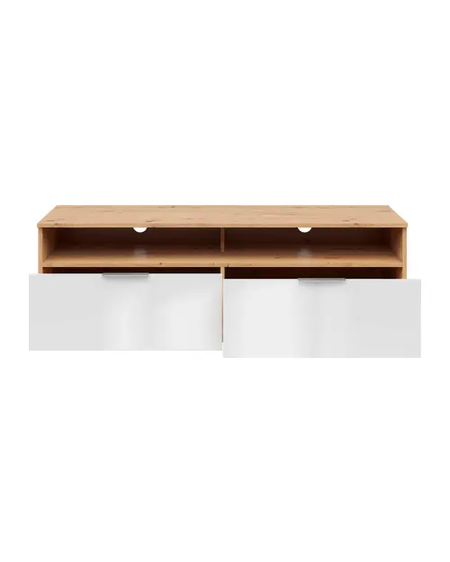 Mueble tv Zele con 2 cajones roble artisan/blanco brillo