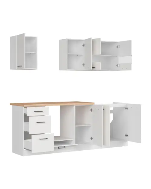 Conjunto de cocina Junona Line 220 cm brillo tiza con encimera