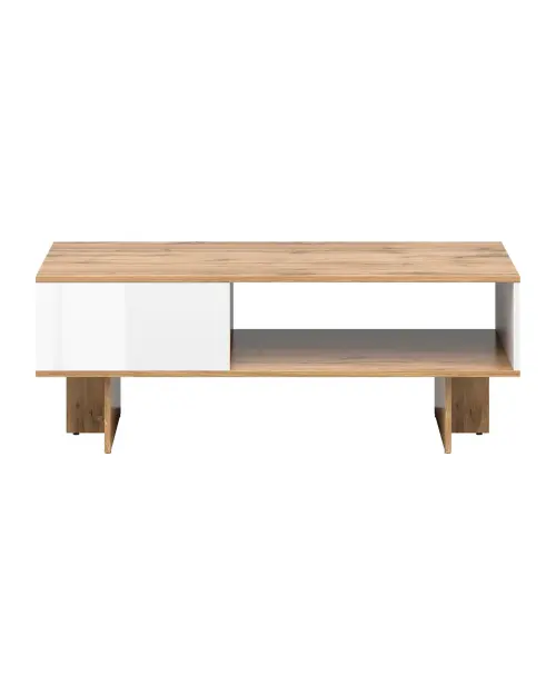 Mesa de centro Zele 120x60 con estante roble wotan/blanco brillo
