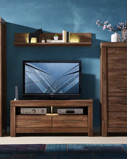 Mueble RTV Gent 138 cm con 2 cajones y estante roble stirling