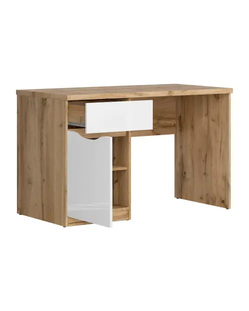 Escritorio Nuis 120 cm con puertas y cajón roble wotan/blanco
