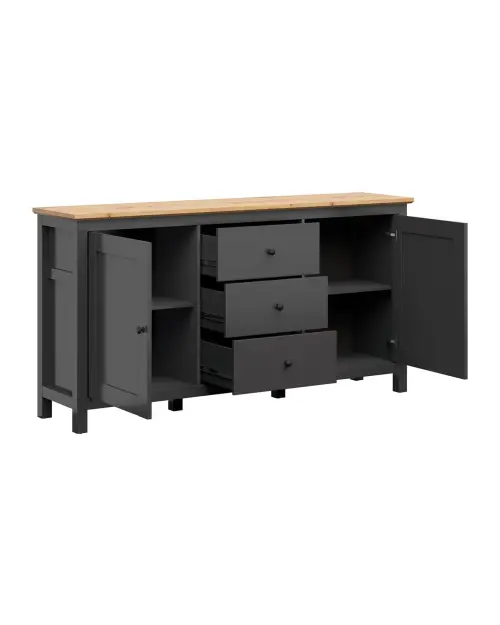 Cómoda Hesen 186 cm con 2 puertas y 3 cajones grafito/roble artisan