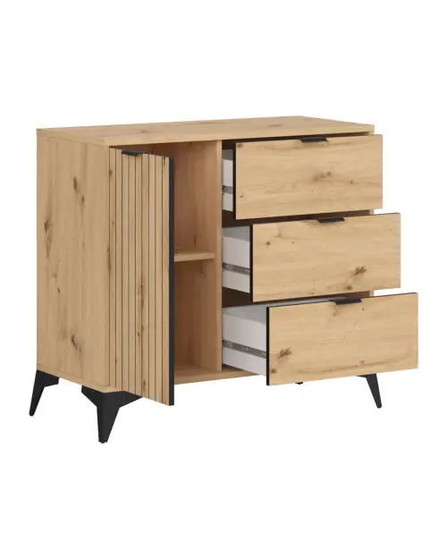 Cómoda Lamea 90 cm con puertas y 3 cajones roble artisan