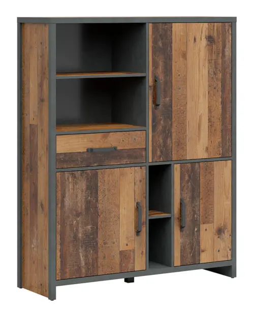 Estantería Weston 120 cm con 3 puertas, cajón y 4 estantes pino old style