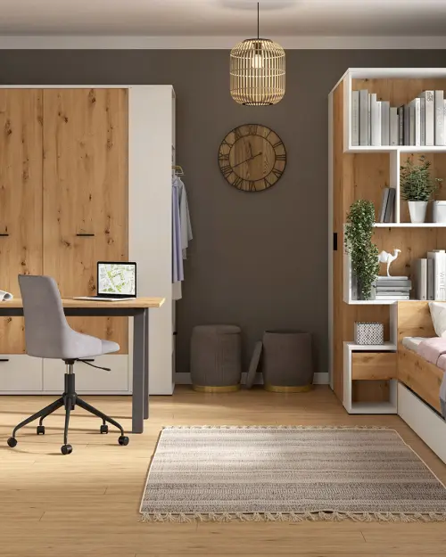 Armario de dos puertas Homeland 119 cm con 2 cajones blanco/roble artisan