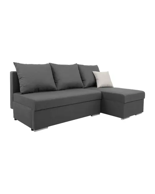 Sofá de esquina universal Laro convertible con arcón gris oscuro