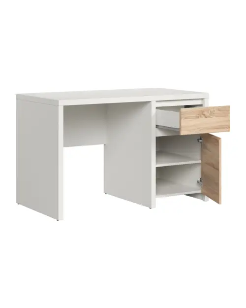 Escritorio Kaspian 120 cm con puertas y cajón blanco/roble sonoma