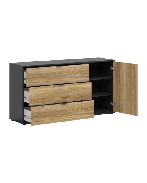 Cómoda Luen 143 cm con puertas y 3 cajones roble tegola/roble mauvella