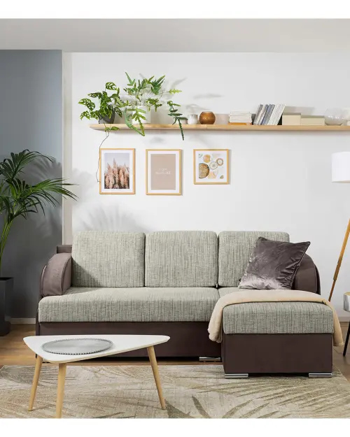 Sofá rinconera universal Merin con función de cama y 2 arcones marrón