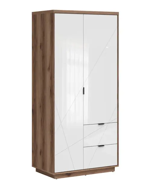 Armario de dos puertas Forn 94 cm con cajones roble delano oscuro/blanco brillo