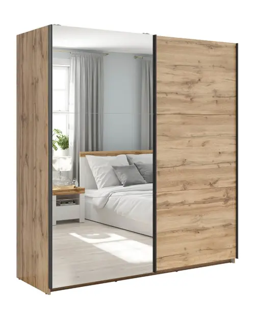 Armario de puertas correderas Tetrix 183 cm con espejo roble wotan