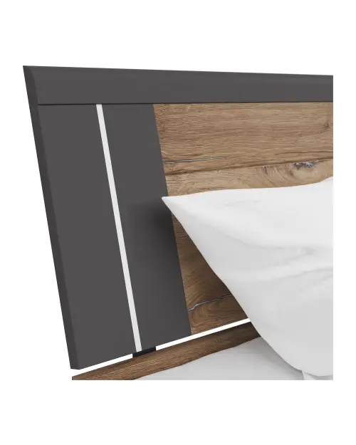 Cama Saturn 180x200 con 3 cajones roble flagstaff oscuro/grafito