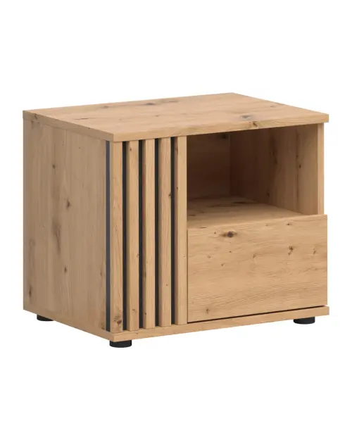 Mesita de noche Vabres 55 cm izquierda con cajón roble artisan listones
