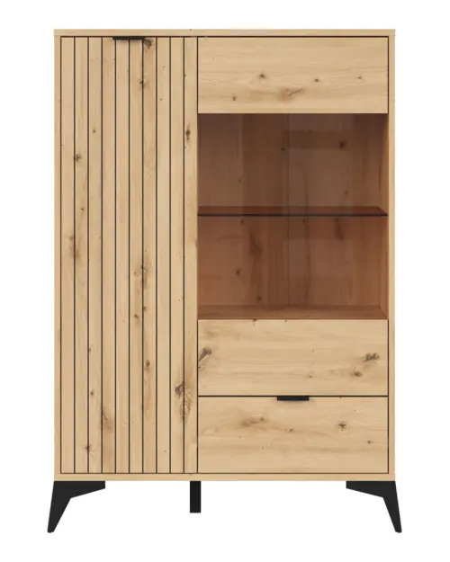Vitrina Lamea 90 cm con 2 puertas y un cajón roble artisan