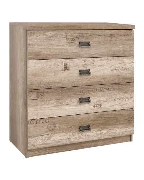 Cómoda Malcolm 80 cm con 4 cajones roble canyon monument estampado