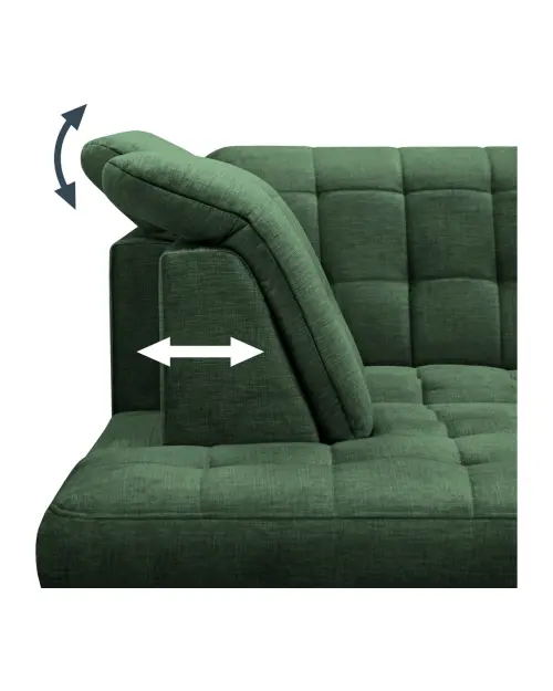 Left-hand corner sofa Aragon pull-out with adjustable headrest and seat green