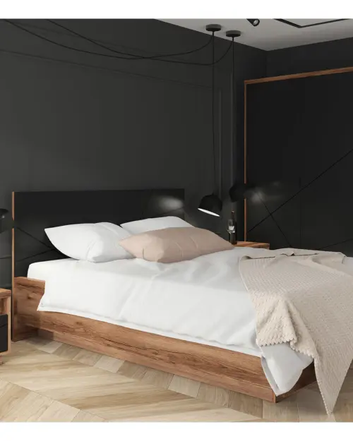 Mesita de noche Forn 50 cm con cajón roble delano oscuro/negro mate