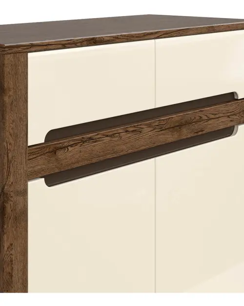 Cómoda Ruso 104 cm con 2 puertas y 2 cajones roble april/brillo perlado