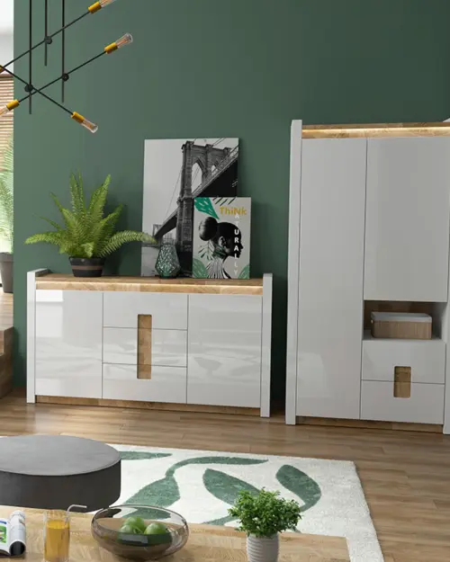 Armario de dos puertas Alameda 102 cm con cajones blanco brillo/roble westminster