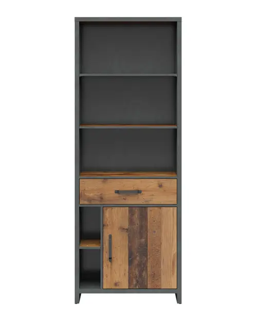 Shelving unit Weston 75 cm with doors, drawer and 5 shelves old style pine