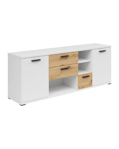 Cómoda Homeland 155 cm con 2 puertas y 3 cajones blanco/roble artisan