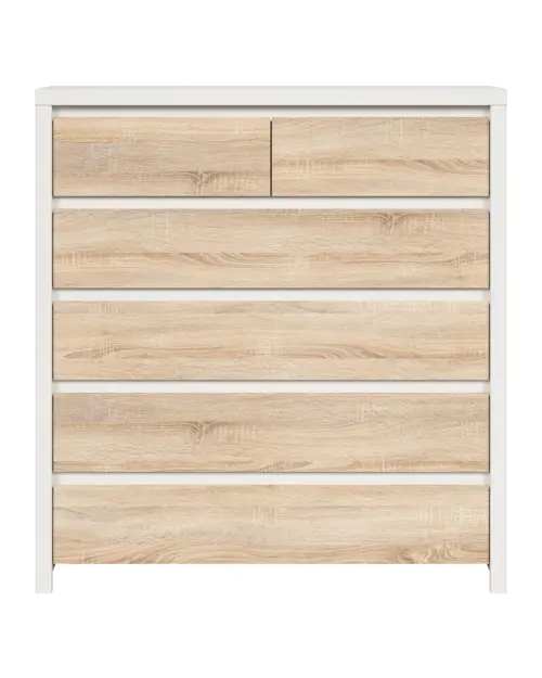 Cómoda Kaspian 105 cm con 6 cajones blanco/roble sonoma
