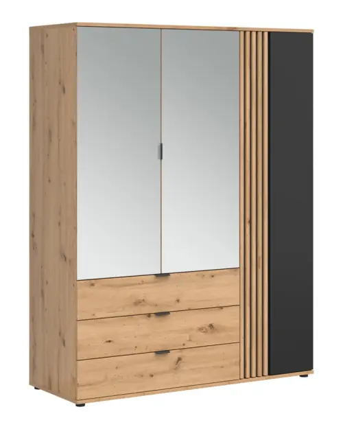 Armario de tres puertas Vabres 150 cm con 3 puertas y 3 cajones roble artisan listones