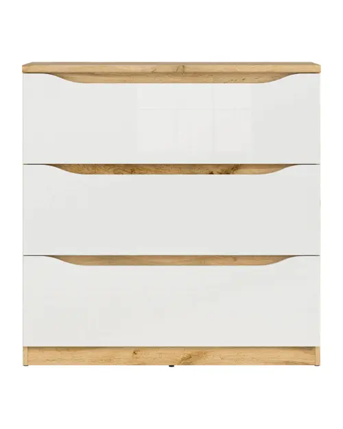 Cómoda Nuis 90 cm con 3 cajones roble wotan/blanco brillo