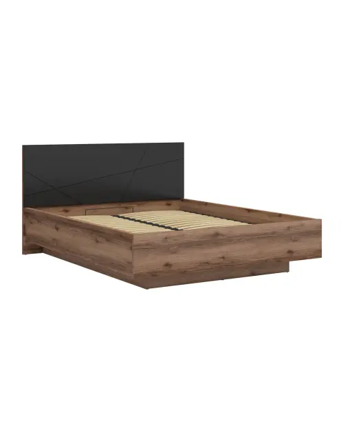 Cama Forn 160x200 con somier y contenedor roble delano oscuro/negro