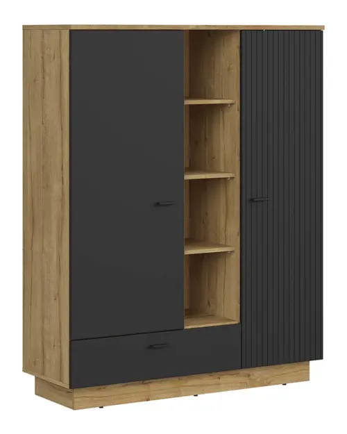 Estantería Zenda 117 cm con 2 puertas, cajón y 4 estantes roble waterford/negro