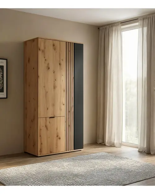 Armario de tres puertas Vabres 90 cm roble artisan listones