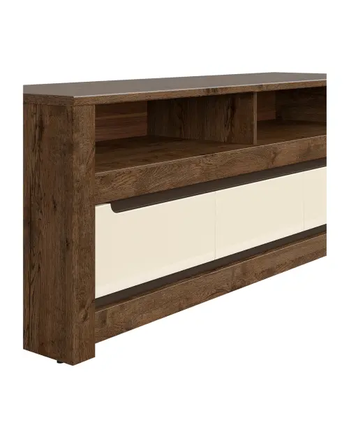 Mueble TV Ruso 149 cm con 3 cajones roble april/brillo perla