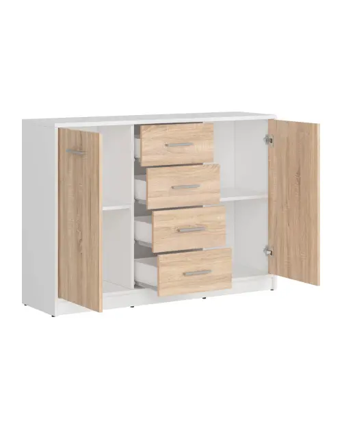 Cómoda Nepo Plus 119 cm con 2 puertas y 4 cajones blanco/roble sonoma